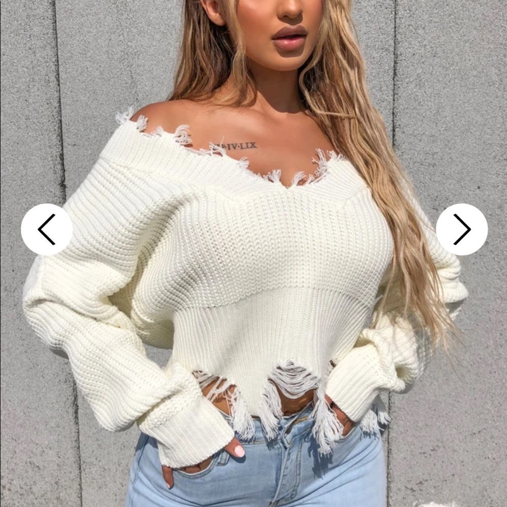 White Cropped Off the Shoulder Long Sleeve